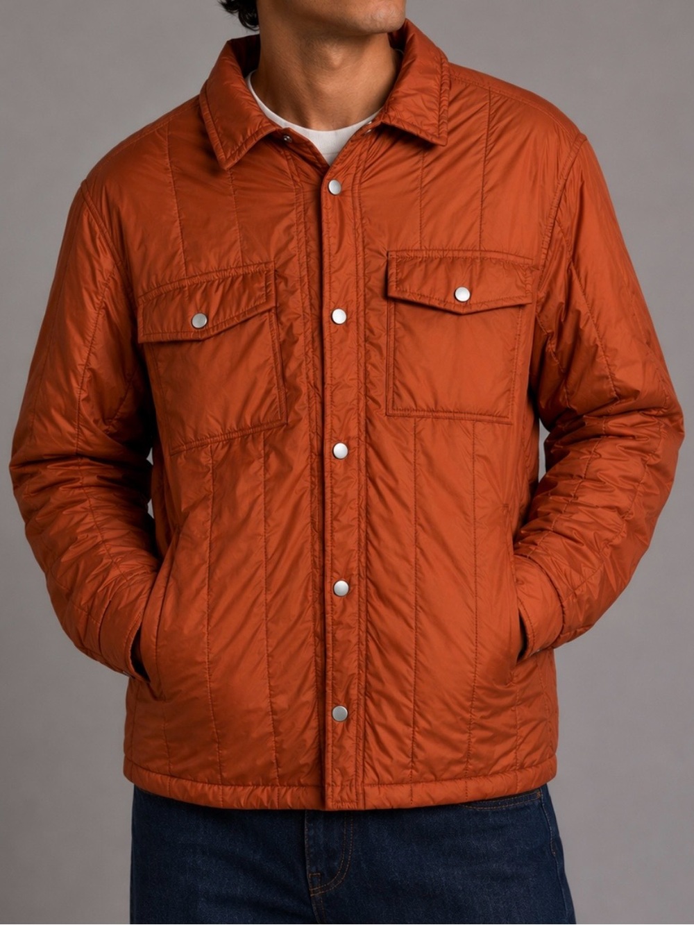 ZARA • Burnt Orange Lightweight Quilted Button Shirt Jacket, L - Picture 11 of 11